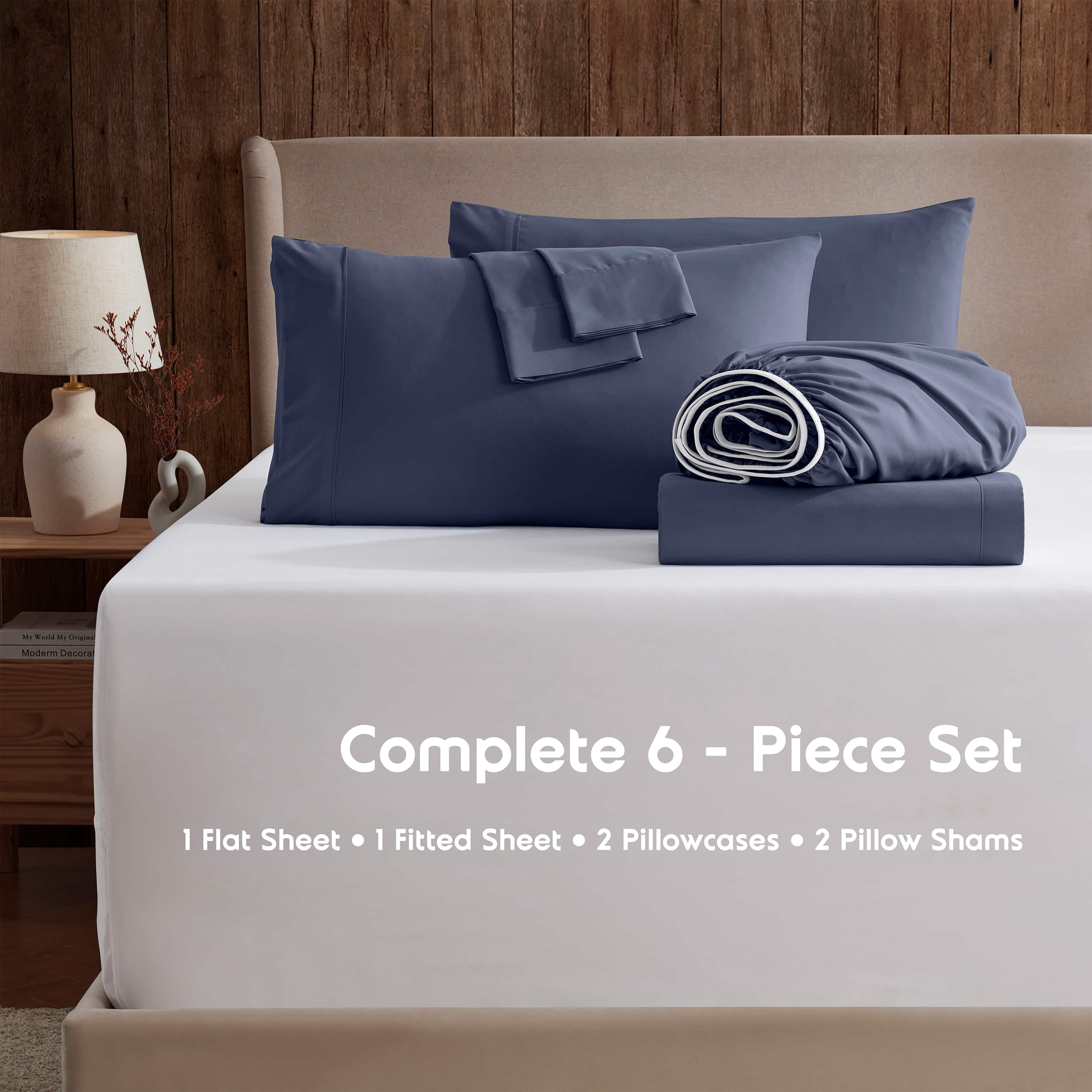 LammaLoe Extra Deep Pocket Queen Sheets set, Fits 18"-24" Mattress, 6 Piece Soft Microfiber Bed Sheet Sets, Navy