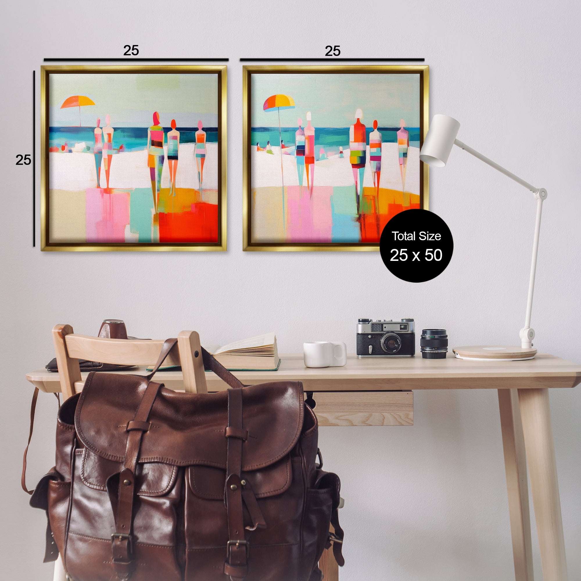 Stupell Industries Abstract Beach Goers People Painting Gold Floater Framed Canvas Art Print Wall Art, 25 x 25, Set of 2