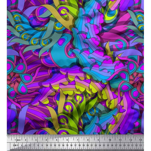 Soimoi Modal Satin Fabric Leaves Artistic Printed Fabric 1 Yard 42 Inch Wide