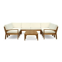 GDF Studio Parma Outdoor Acacia Wood 10 Seater Sectional Sofa Set with Coffee Table Set, Teak and Beige