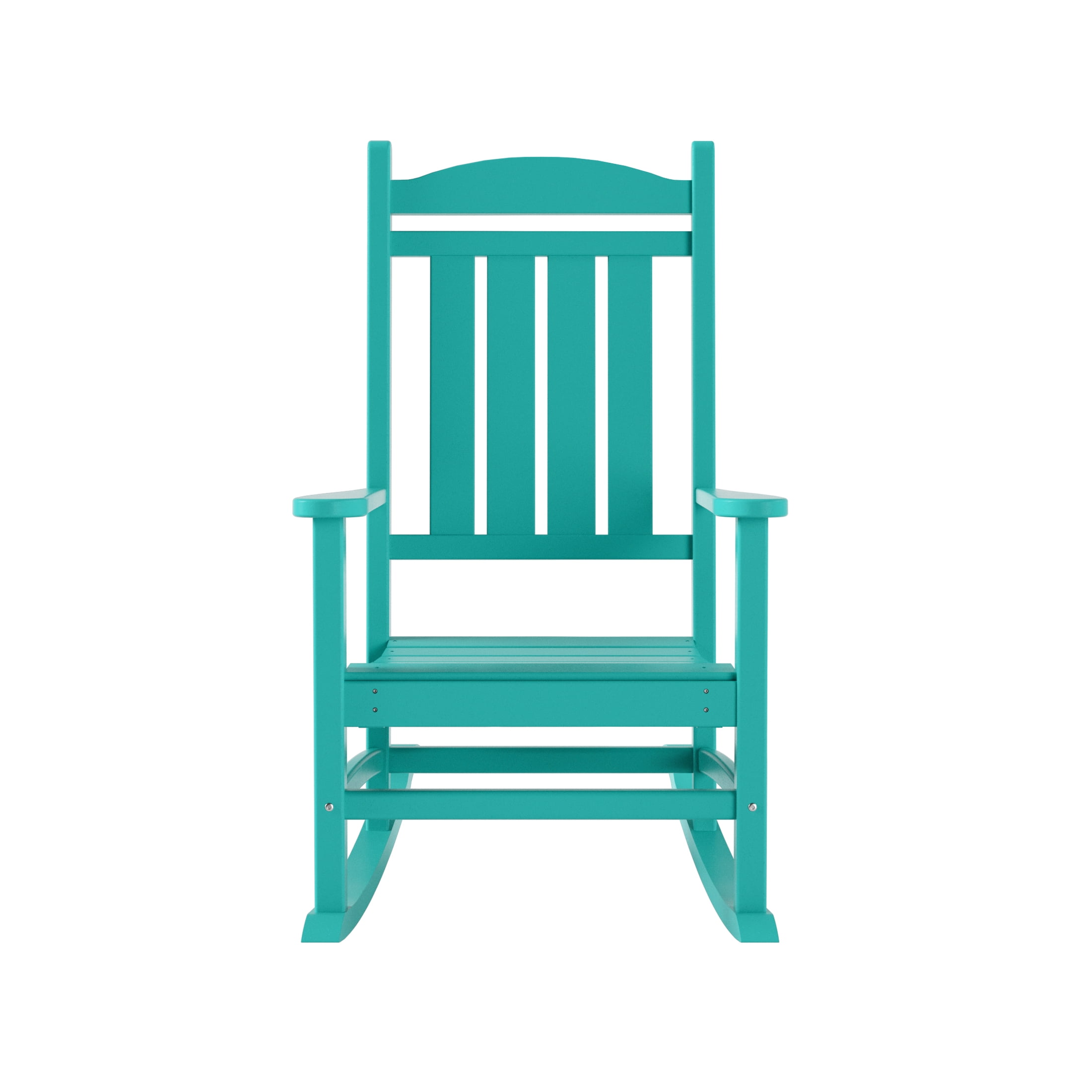 Garden 3-Piece Set Classic Plastic Adirondack Porch Rocking Chair with Round Side Table Included, Turquoise