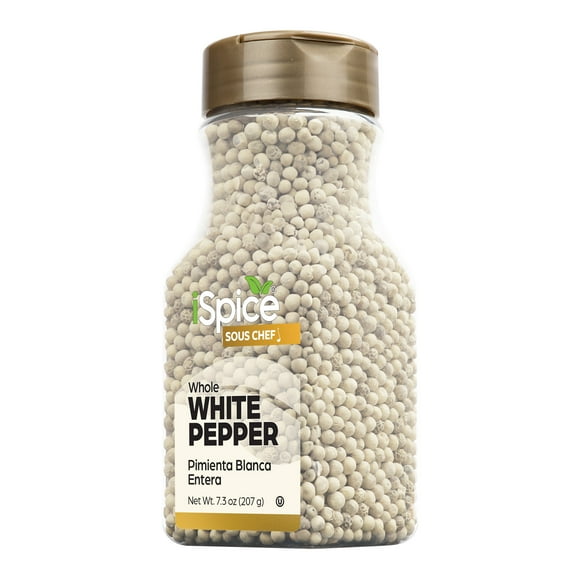 iSpice | White Pepper Whole | 7.3 oz | Gourmet Spice | Kosher | Delicate pungency