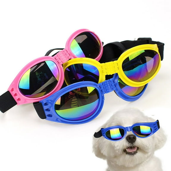 Pebbuoy Dog Polarized Sunglasses Small Breed UV Protection Windproof Sun Glasses Pet Goggles Adjustable Folding Eye Wear with Elastic Band for Outdoor Camping Travel Photos