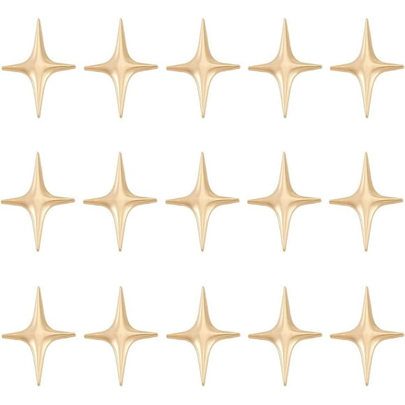 15 broches de estrella de cuatro puntas, de aleación pulida, sencillos y modernos, con forma geométrica.