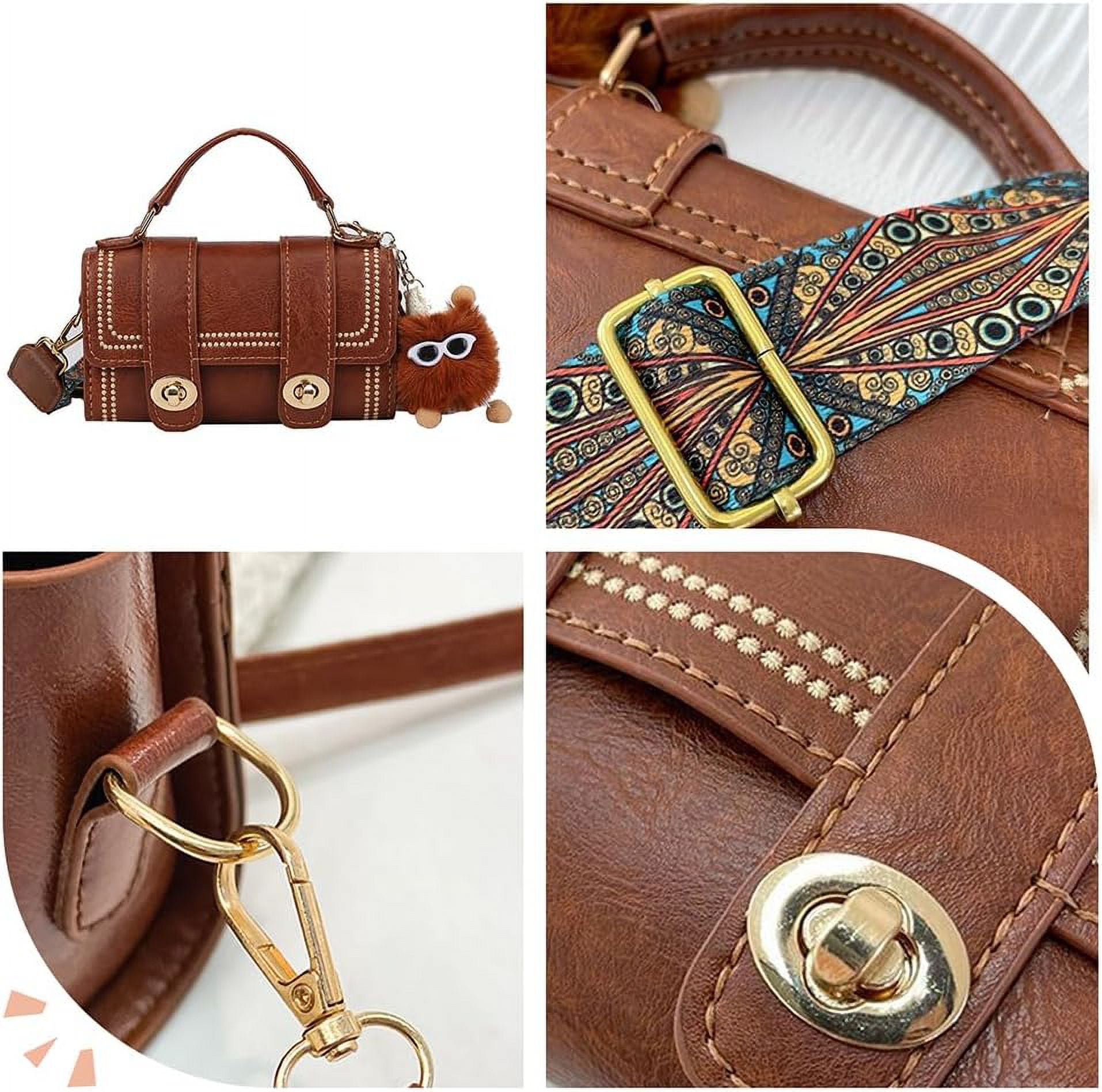 PU Leather Crossbody Bag Making Kit DIY Knitting Crochet Shoulder Bag Making Materials PU Leather Handbags Sewing Kit 7.4x3.9x2.7 Inch (Brown)