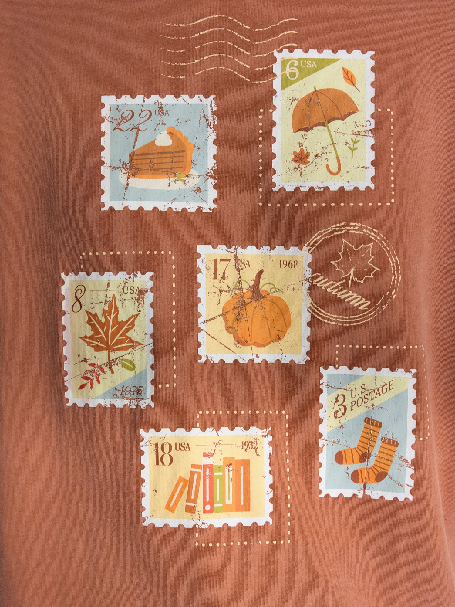 Women's Stamps of Autumn Graphic Seasonal Fall Tee, from Positivitees, Sizes S-4X