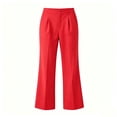 thumbnail image 4 of Women's Solid Lapel Single Button Blazer High Waist Flare Pants 2 Piece Outfit, Elegant Business office Suit Matching Set Red XL(XL), 4 of 6