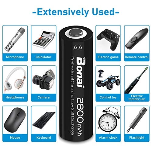 BONAI Baterías Recargables AA 2800mAh 1.2V Ni-MH Baja Autodescarga (Pa
