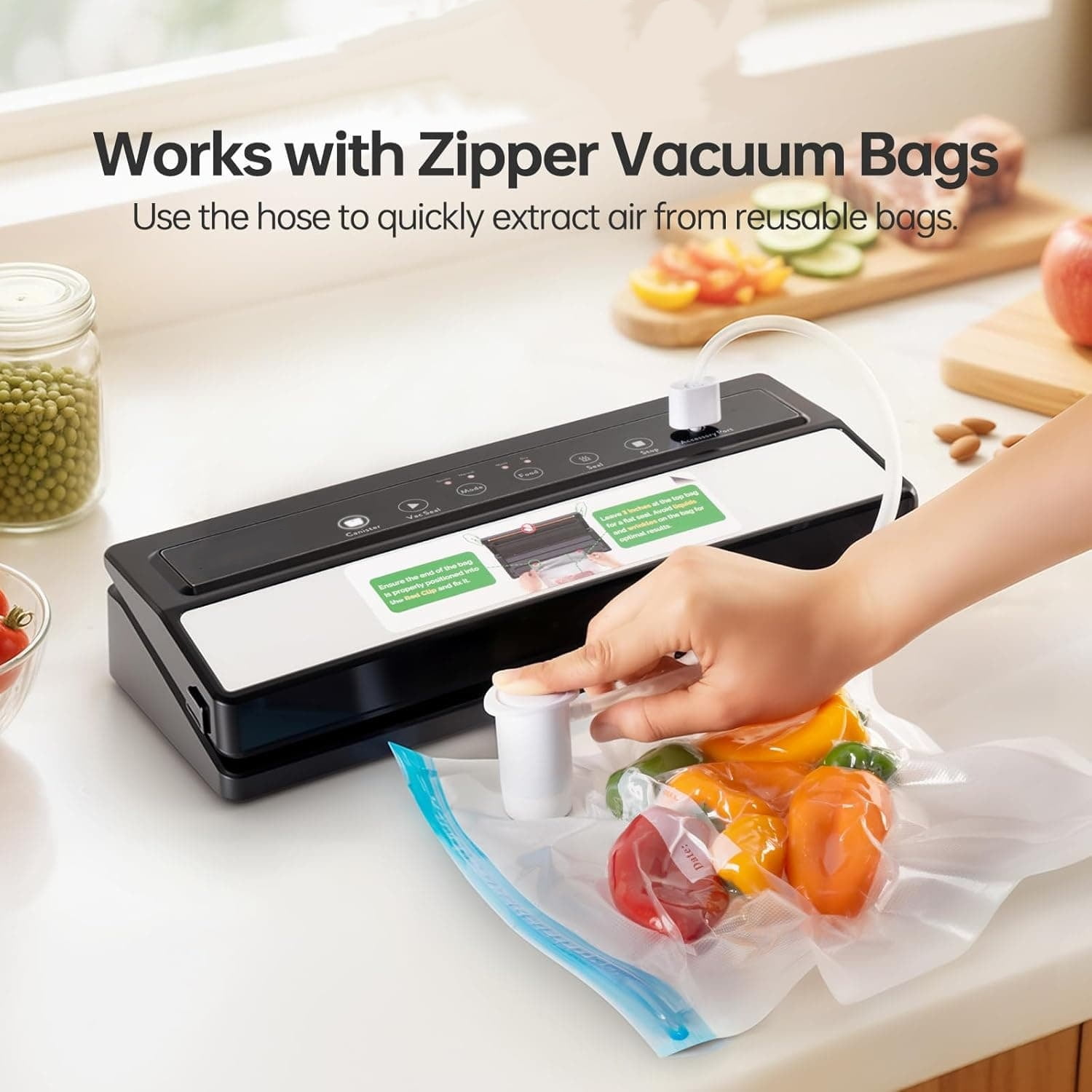 Vacuum Sealer Machine - Automatic Food For Dry & Moist  Compact With Led Touch Panel Includes Zipper Bags Roll Sous Vide Freezer Storage (silver)
