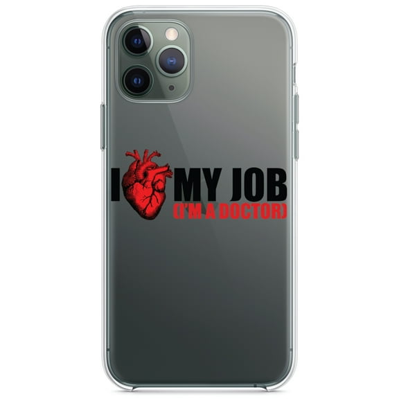 DistinctInk Clear Shockproof Hybrid Case for iPhone 13 Pro MAX (6.7" Screen) - TPU Bumper Acrylic Back Tempered Glass Screen Protector - I Heart My Job - I'm A Doctor