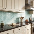 thumbnail image 3 of DEWOO 10 Sheets Herringbone Peel and Stick Backsplash, Thicker Rectangular Vinyl Stick-On Wall Tiles, 3D Adhesive Waterproof Wall Tiles for Kitchen, Bathroom, Living Room(Light Blue,12.6”x10”), 3 of 12