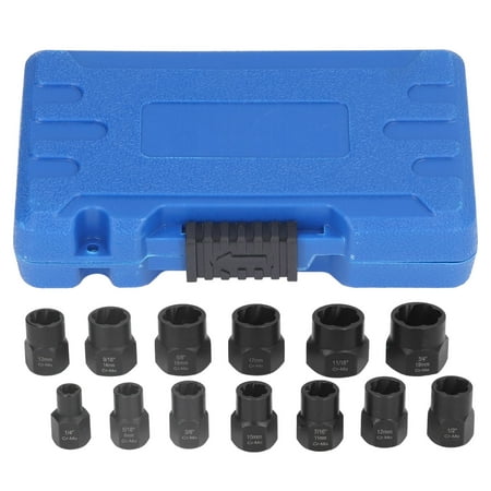 

Impact Nut Remover Set Easy Transport Maximum Torsion 13Pcs 6 Contact Points Rusted Damaged Nut Remover For Frozen Rusted Screws For 3/8in Drive