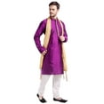 thumbnail image 4 of Indian Clothes Men's Kurta Pajama Set with Scarf Wedding Party Dress (Purple, XL), 4 of 6