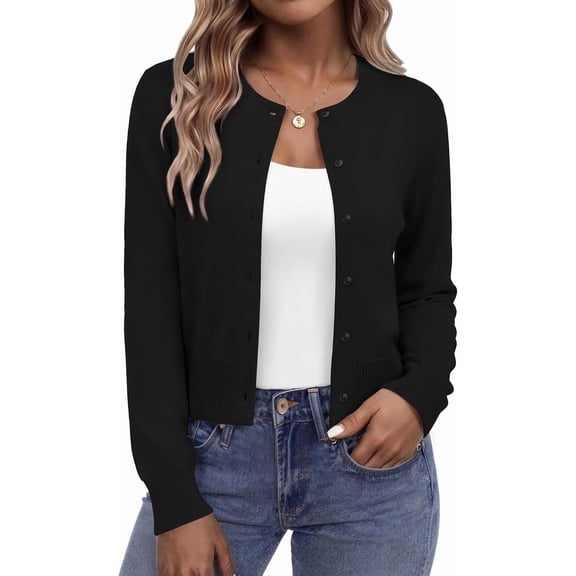 Carlikeit Women's Cropped Cardigan Sweater 2026 Button Down Knit Bolero Shrug Long Sleeve Lightweight Cardigan for Dresses, Office, Travel and Casual Wear