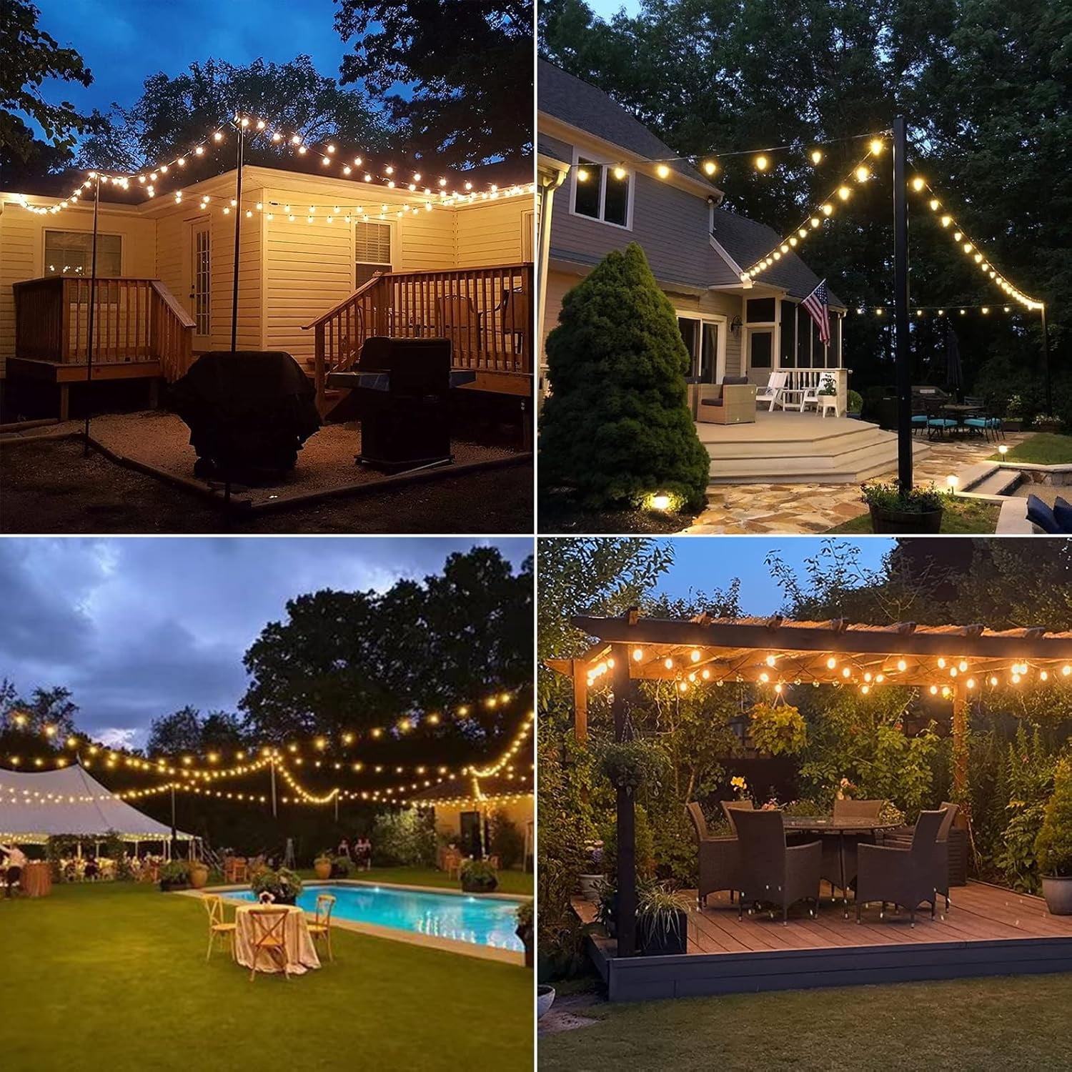 LED 30FT Outdoor String Lights with Remote Waterproof Patio Lights 27 Dimmable G40 Bulbs, Outdoor Globe String Lights D rative Backyard Bistro Garden Balcony Cafe Lights