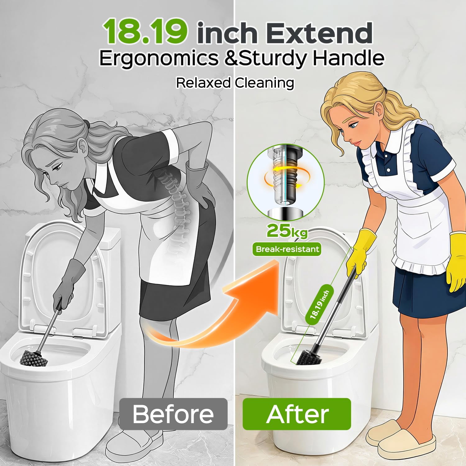 Toilet Plunger and Brush Set, Modern, Stainless Steel, Bathroom Cleaning