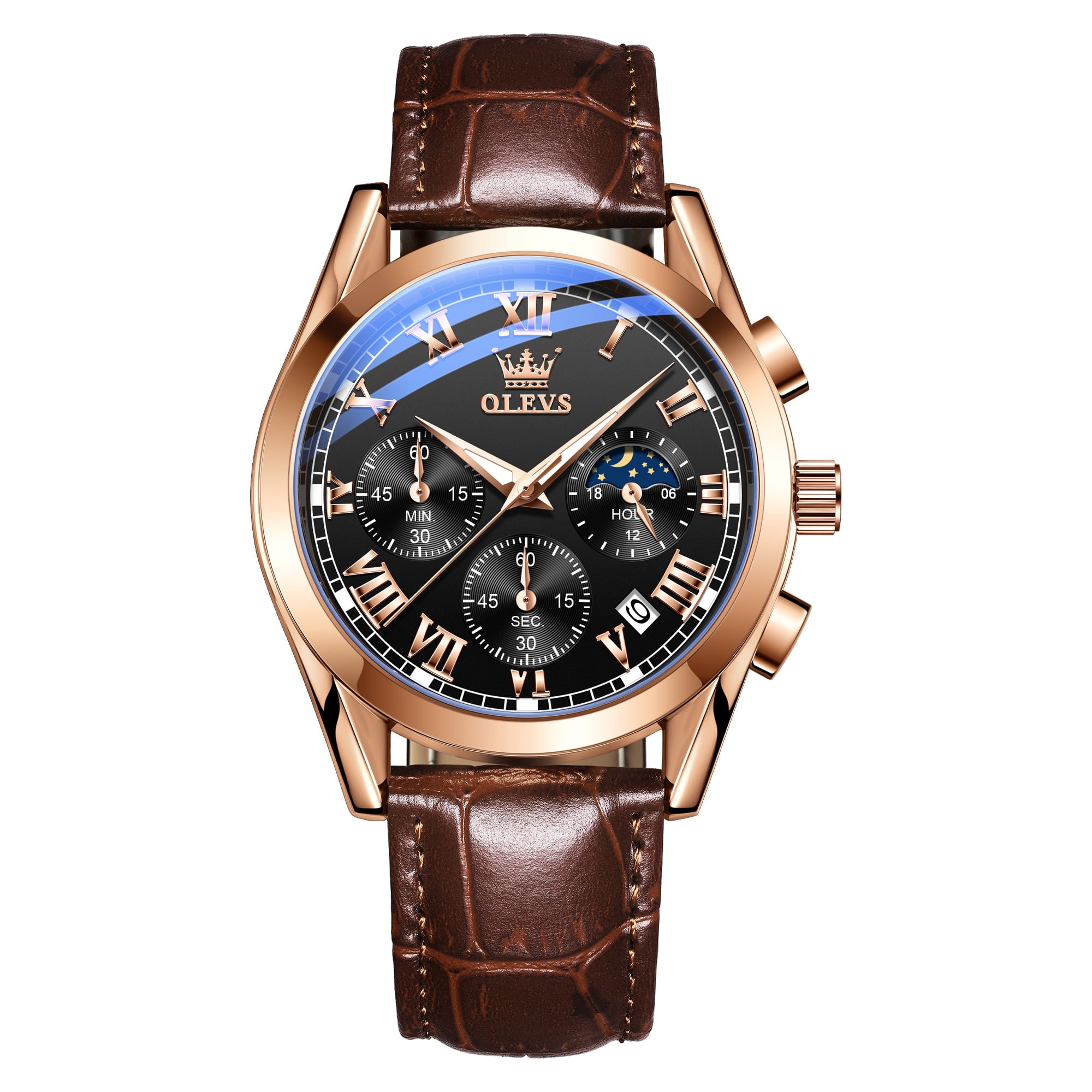 OLEVS Chronograph Watches for Men Luxury Classic Business Sports Mens Watches with Leather Strap Waterproof Luminous Analog Quartz Reloj para hombre, Gifts for Men