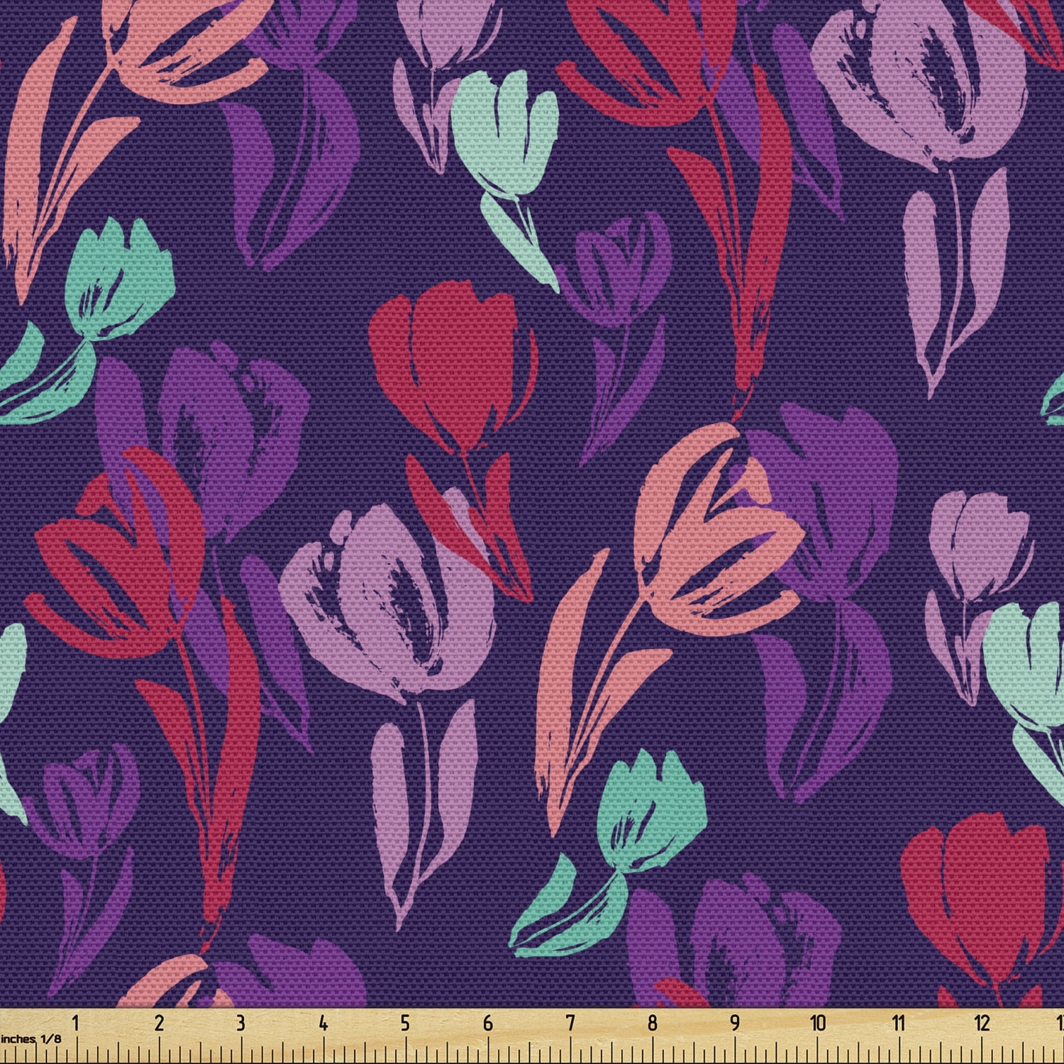 Tulip Fabric by the Yard, Colorful Brush Paint Style Grunge Stroke