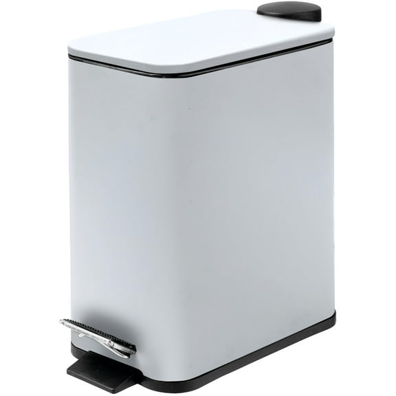 Stainless Steel Small Trash Can with Lid & Step Pedal - 6 Liters/1.6 Gallon Soft Close Garbage Can with Removeable Inner Bucket - Trash Cans for Bathroom, Bedroom, Kitchen & Office (White)