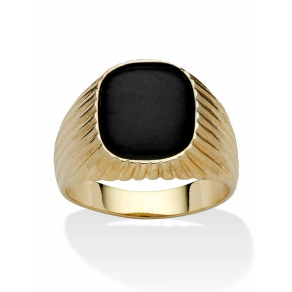 PalmBeach Jewelry Men's Genuine Onyx Yellow Gold-Plated Ribbed Ring