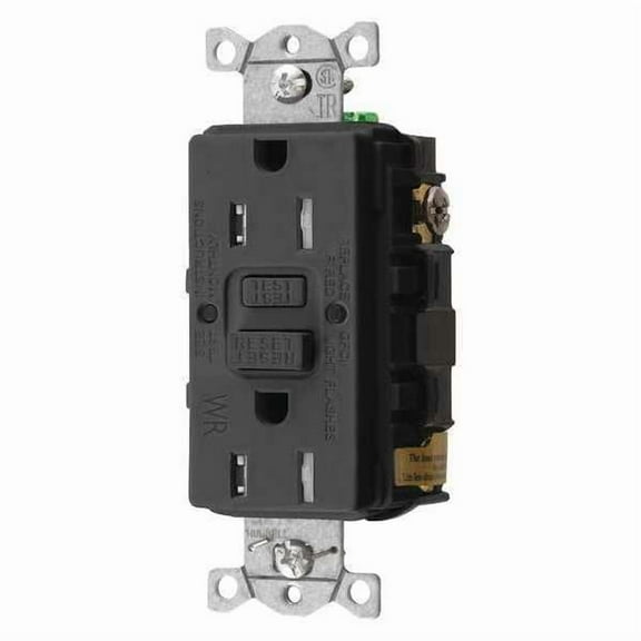 Hubbell Wiring Device-Kellems GFCI Receptacle,15A,125VAC,5-15R,Black GFRTW15BLK