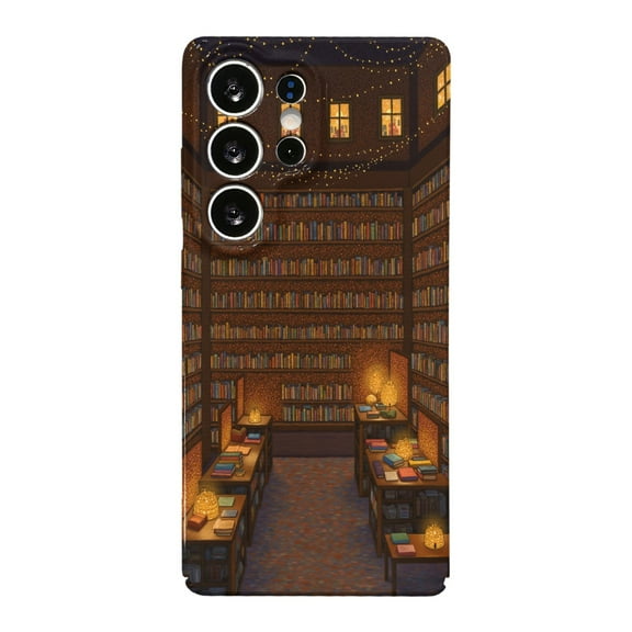 SKLYDDI Multicolor Illustrated Book Lover's for Galaxy S25 Ultra Case - Bookshelf & Lamp Design, TPU Flexible Case, Aesthetic Cute