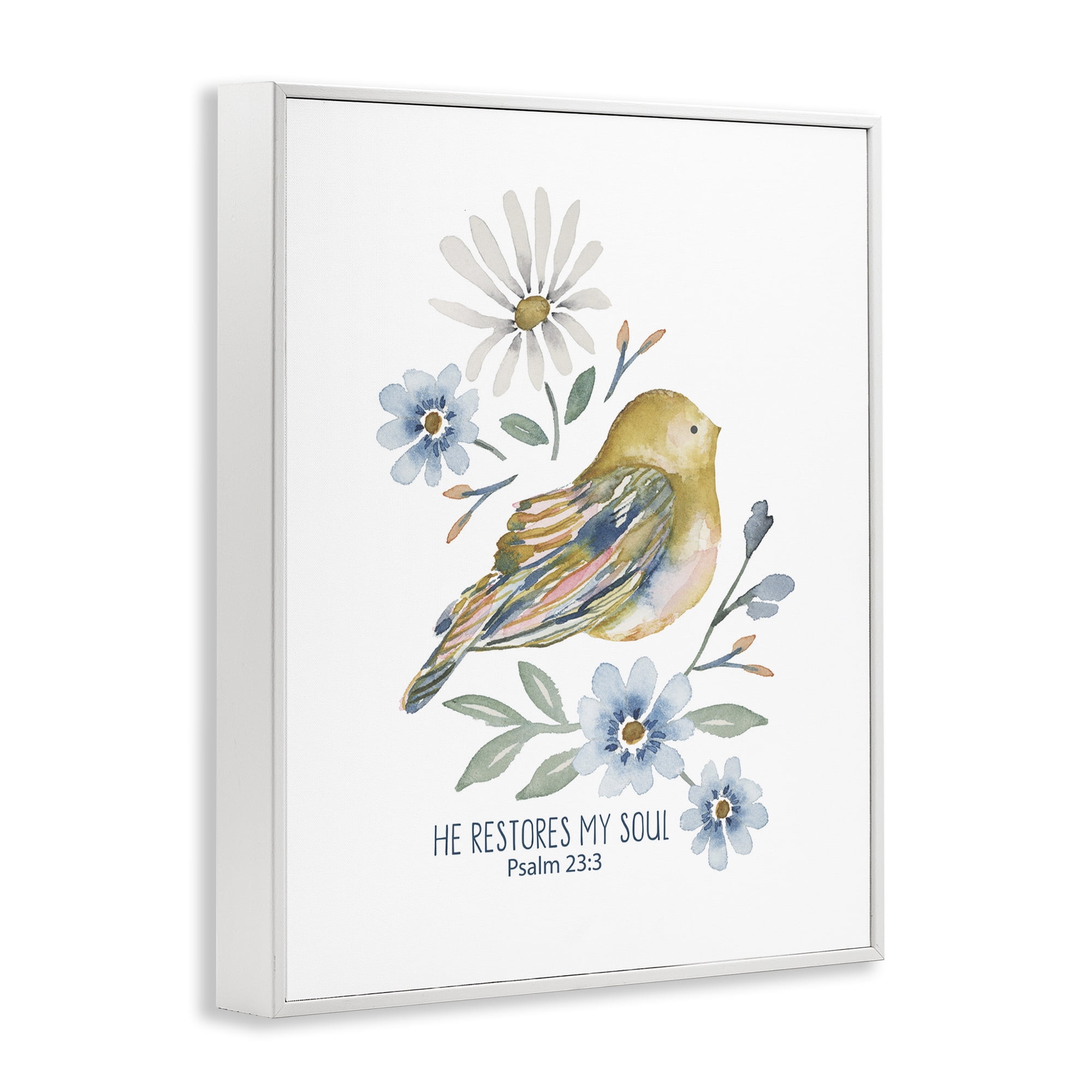 Stupell Industries He Restores My Soul Botanical & Floral Painting White Framed Art Print Wall Art, 16 x 20