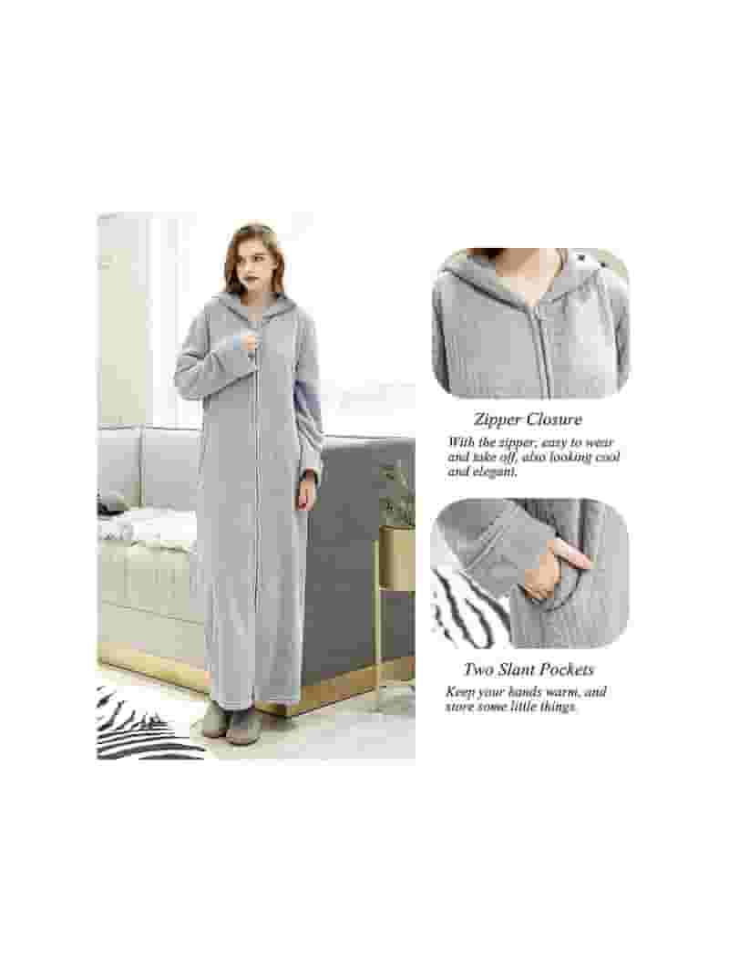 LOFIR Women's Zipper Bath Robe, Lightweight Full Length LOFIR Women's Zipper Bath Robe, Lightweight Full Length