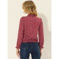 thumbnail image 3 of Blusa de lunares florales con dobladillo con volantes en la cintura para mujer Rojo Oscuro M, 3 of 4