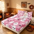 thumbnail image 3 of Homewish Cute Ghost Pumpkin Bed Sheets for Girls, Halloween Spider Bow Full Size Sheets, Soft Pink, 4 Pieces (1 Flat Sheet, 1 Fitted Sheet and 2 Pillowcases), 3 of 5