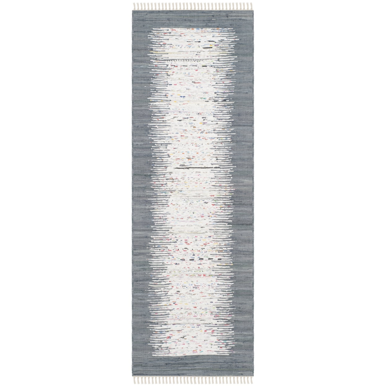 SAFAVIEH Montauk Tennyson Braided Border Cotton Runner Rug, Ivory/Grey, 2'3" x 6'