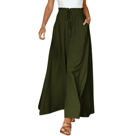 iHPH7 Lightweight Summer Pants Women Beach Vacation Clothes for Women Womens Wide Leg Pants Travel Pants Women Elastic Waist Pants for Women Green 2 S