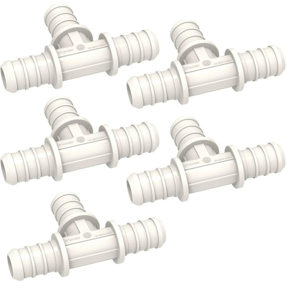 SEAFLO Plastic PEX Pipe Coupling Tee Fitting 1/2" Barb x 1/2" Barb x 1/2" Barb – Compatible with PEX or PE-RT Pipe, Corrosion Resistant (5-Pack)
