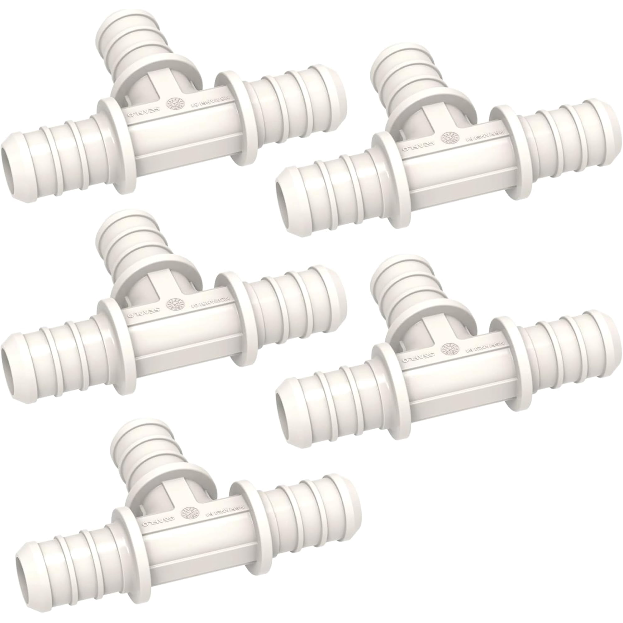 SEAFLO Plastic PEX Pipe Coupling Tee Fitting 1/2 Barb x 1/2 Barb x 1/2 Barb – Compatible with PEX or PE-RT Pipe Corrosion Resistant (5-Pack)