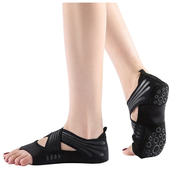 iHPH7 Toeless Pilates Socks with Grips for Women, Non-slip Open-toe Grip Socks, Yoga, Barre, Dance , Home Black L