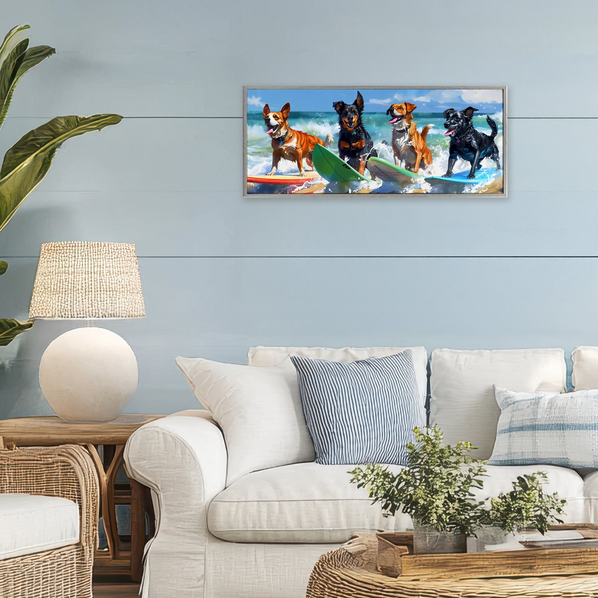 Stupell Industries Dogs on Surfboards Summer Fun Gray Framed Giclee Art, design by Creative Studio