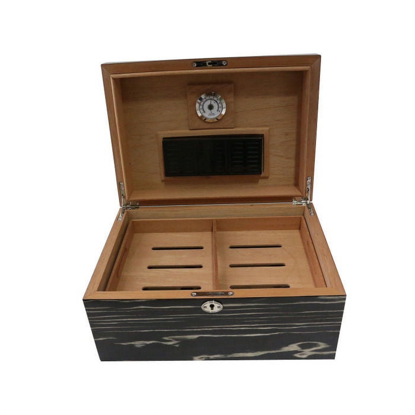 Lacquered Ebony Wood Finish 100-Cigar Humidor with Removable Tray Spanish Cedar Lining Hygrometer and Humidistat QGM21574