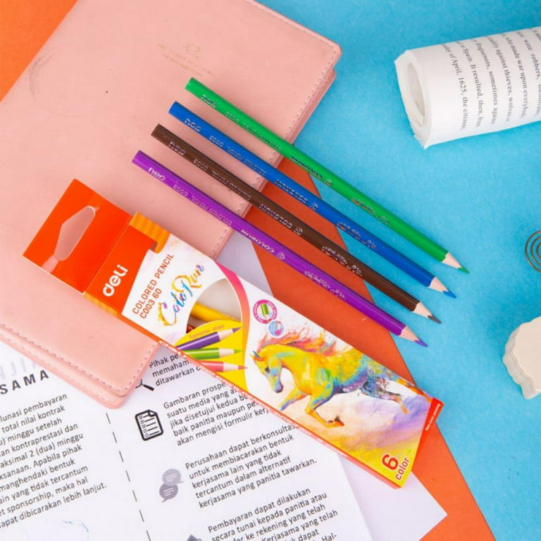 6 Assorted Colored 2.9 mm Lead Refills, Bold Wood Colored Pencils, 12  Unique Colors Cute Kawaii School Supplies, Deli Prisma Colored Pencils Set  for