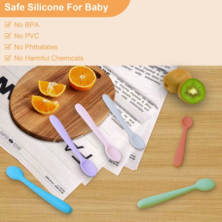 Idaodan 6-Piece Silicone Baby Feeding Spoons, First Stage Baby Infant Spoons, Soft-Tip Easy on Gums, Baby Training Spoon Self Feeding, Baby Utensils Feeding