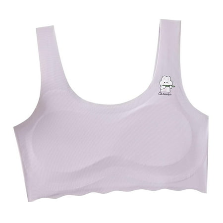 Girls Bras Silky Seamless Bra Cute Printed Padded Sports Bra Comfort Summer Cooling Bralette  Purple  9 Years
