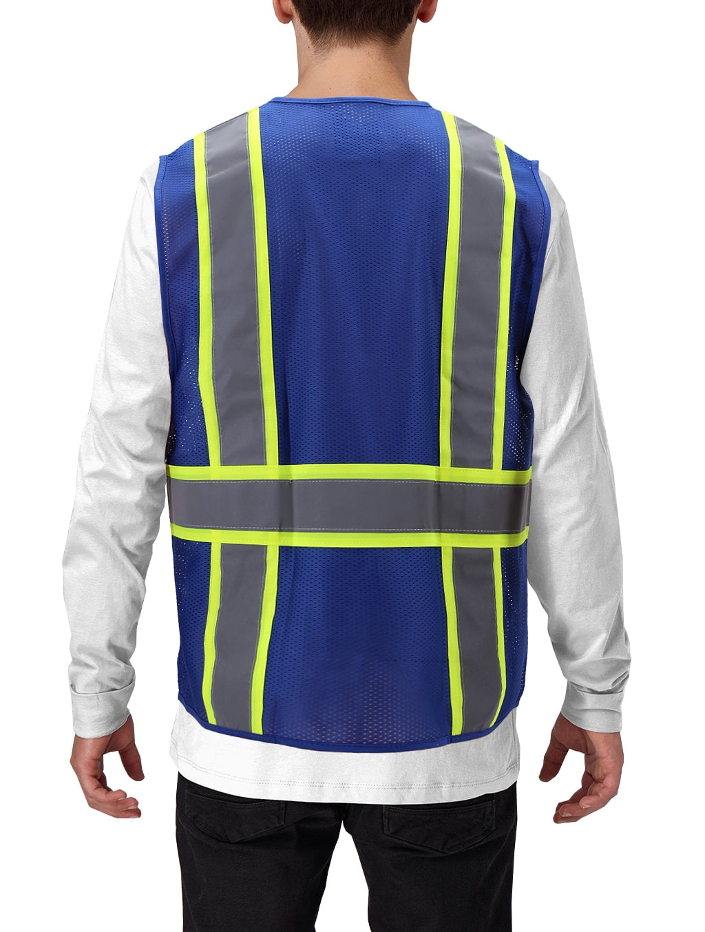 Men's Class 2 Type R Safety High Visibility Zipper Reflective Neon Work Vest (Royal Blue, M)