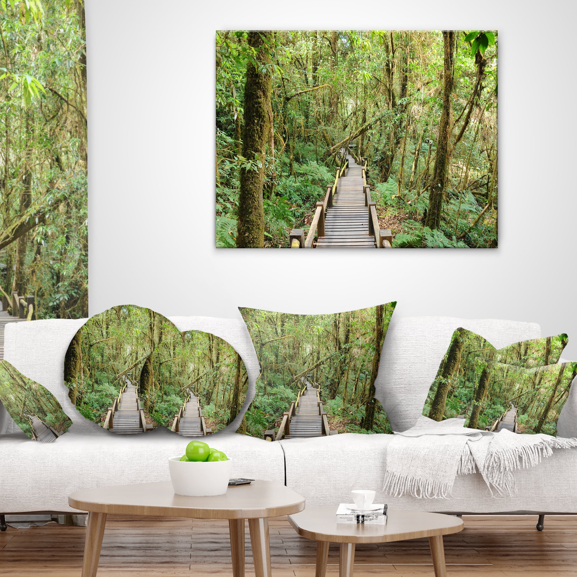 Designart Walk Way in Deep Forest - Landscape Photo Throw Pillow - 12x20