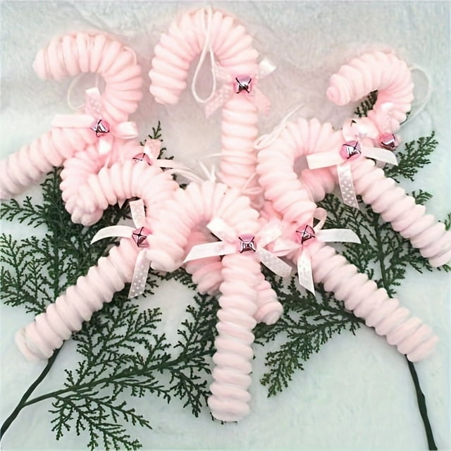 Pink Candy Cane with Bow - 6 Inch Christmas Party Decoration - Plastic, Polyester, Iron Free - Suitable for Wedding, Bridal Shower, Birthday, General Occasions, Christmas, Easter, Thanksgiving, Winter