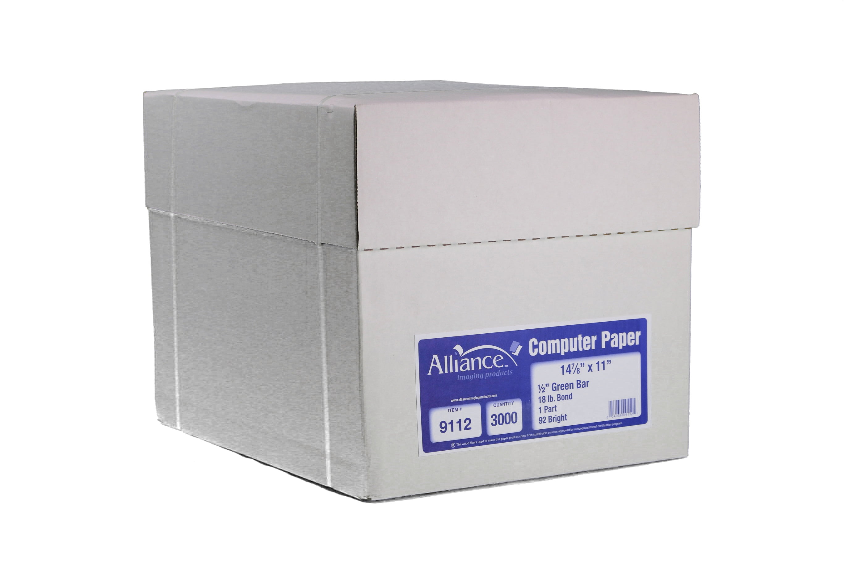 Alliance Continuous Computer Paper, 147/8x11" 1/2" Green Bar, 1 Pt