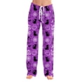thumbnail image 4 of Kintue Halloween Pajamas Pants for Women, Cute Bat Print Pajamas, Wide Leg Pants Loose Fit Loungewear Bottoms, Fall Sleepwear, 4 of 7