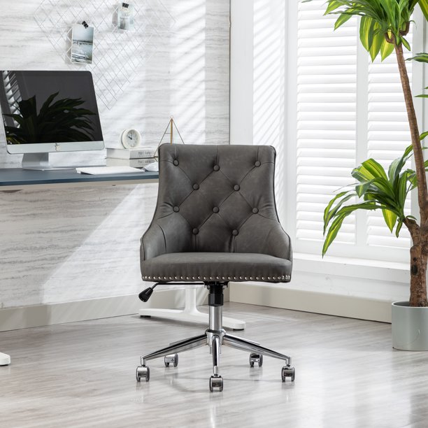 Modern Accent Chair, SYNGAR PU Leather Vanity Chair, Swivel Office