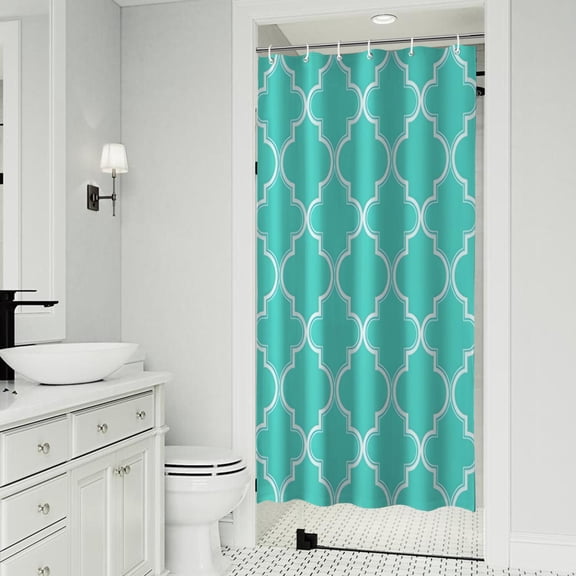 Turquoise Geometric Quatrefoil Pattern Shower Curtain 36"x72" ,Bathroom Decorative Shower Curtains Set with 12 Hooks,Modern Waterproof Washable Shower Curtain