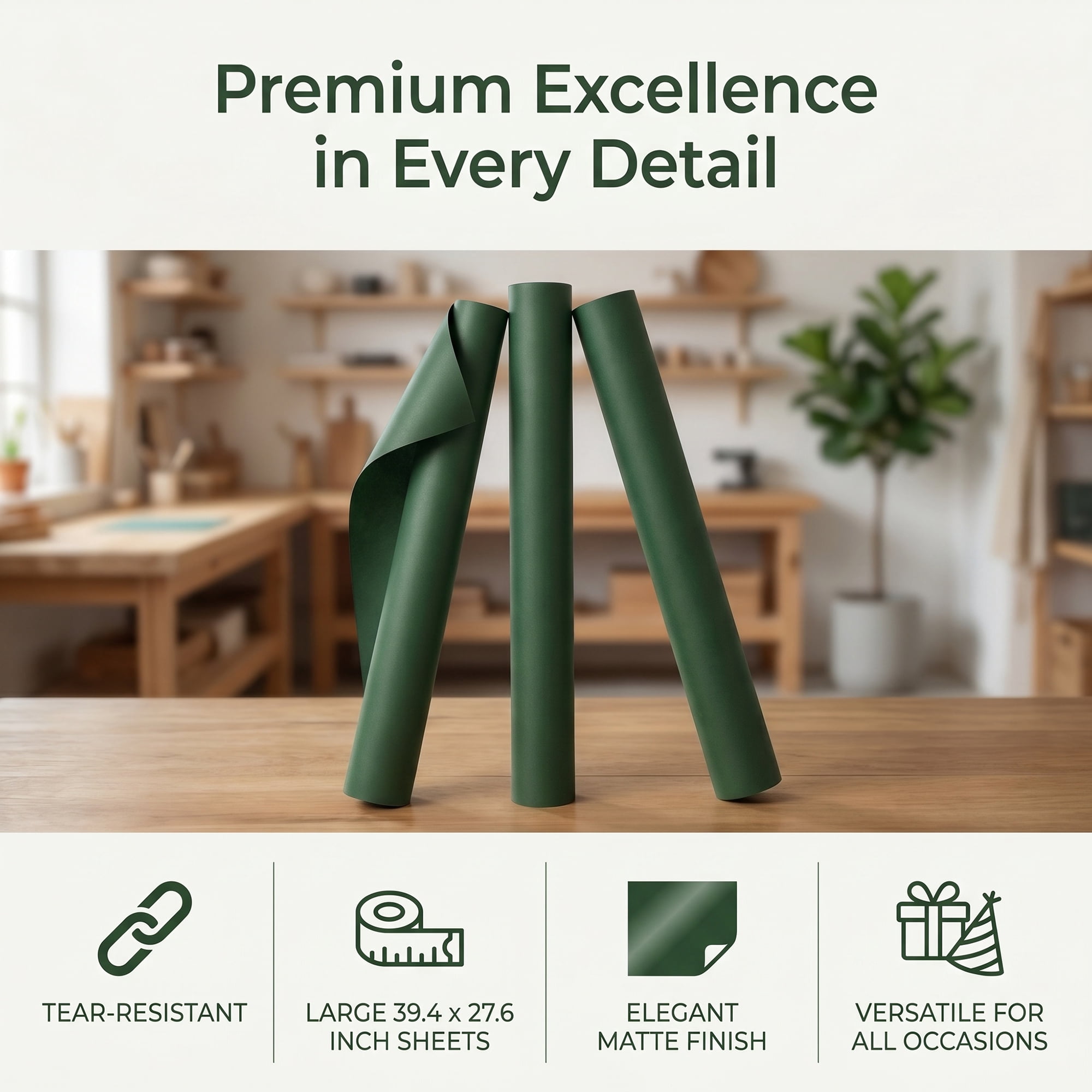 Unique Bargains Thick Gift Wrapping Paper Anti-Tear Giant Matte Sheets Green 39.4" x 27.6"