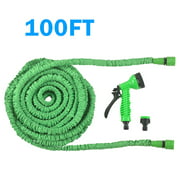 Diozo 100 FT Expanding Flexible Garden Water Hose with Spray Nozzle, Flexible Water Hose, 7-Function High Pressure Spray Nozzle in Green