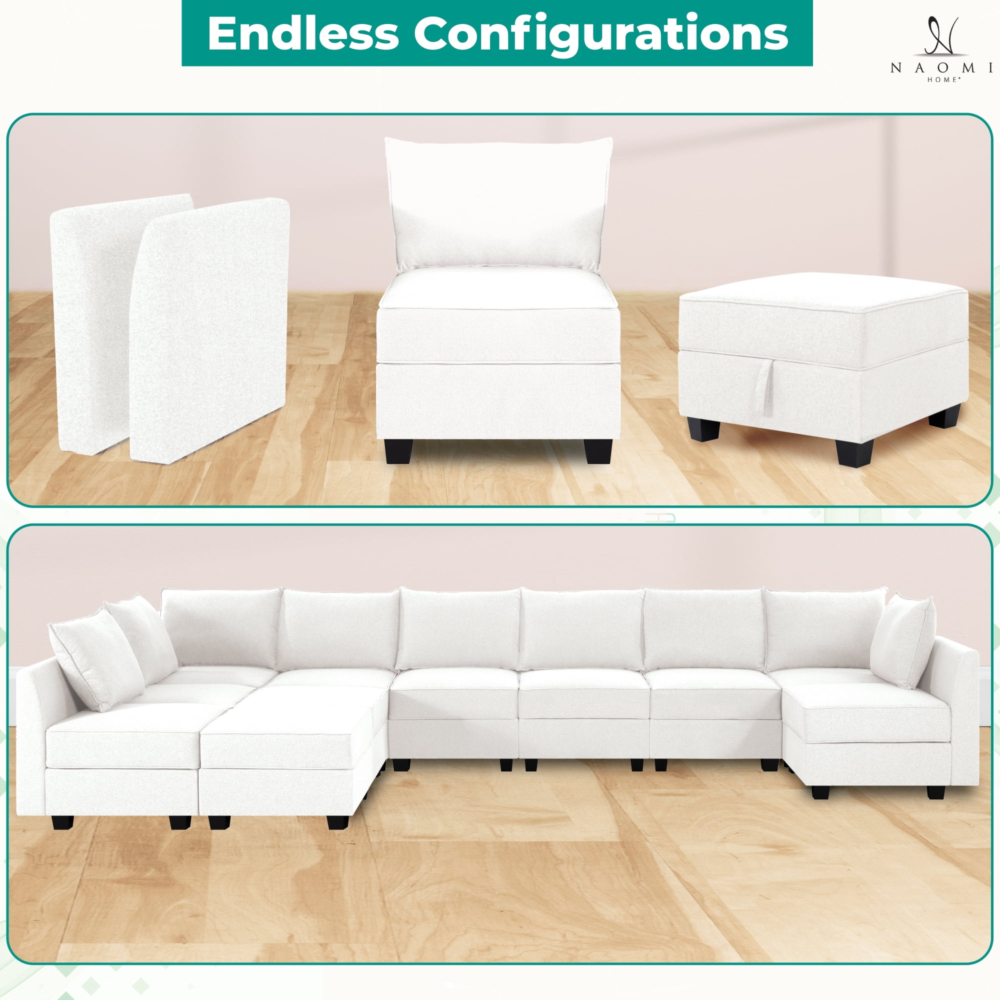 25" Square Ottoman Footstool, Ottoman with Storage for Living Room & Bedroom, Color: Bright White, Fabric: Air Leather